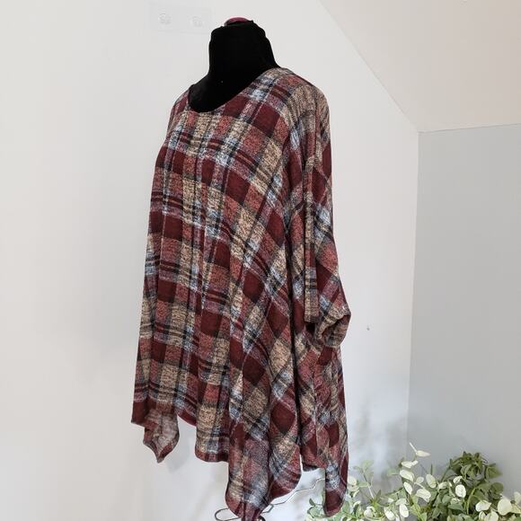 JODIFL Plaid Half Sleeve Pullover Scoopneck Oversized Tunic Top - Picture 5 of 11